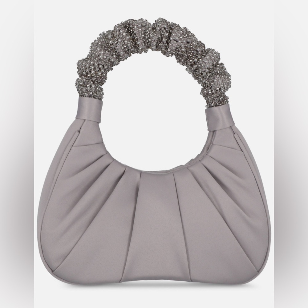 I.N.C. International Concepts Pleated Top Studded Mesh Handle Bag Satin Silver - Picture 2 of 5